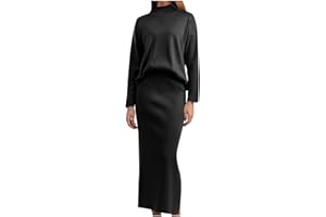 Firzero 2 Piece Sweater Sets for Women Turtleneck 2 Piece Outfits Ribbed Knit Sweater Maxi Bodycon Pencil Skirt Set