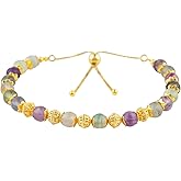ColouredRocks Ancient Fluorite Beads Bracelet, Beaded Strand, Gemstone Crystals Beads, Trendy Bracelet, Daily Wear Women Jewelry, Gold Plated Slider 10 inch