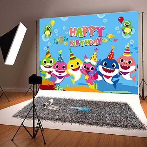 Aisnyho Baby Shark Backdrop Blue Ocean Baby Shark Family Theme Photography Background Baby Shower Birthday Party Banner Decoration 7x5ft