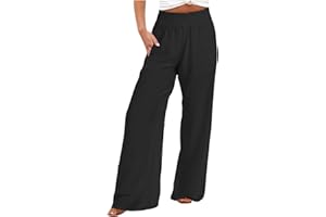 BADHUB Women Linen Palazzo Pants Summer Boho Wide Leg Pants Woman High Waist Casual Lounge Pant Trousers with Pockets