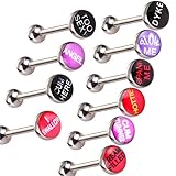 Mecoo Reveal Personality Surgical Steel Body Piercing Tongue Rings with Fancy Words (10 PCS MIX)
