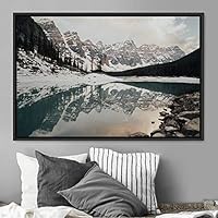 Framed Canvas Wall Art Winter Lake Aerial Dramatic Lake Landscape Multicolor Photography Realism - 16x24 inches