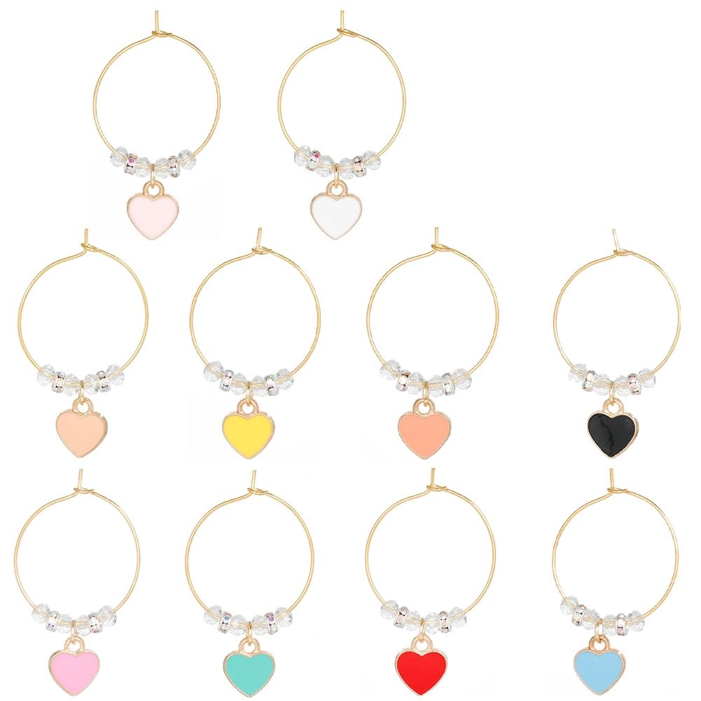 SUNNYCLUE 1 Box 10Pcs Wine Glass Charm Wine Glass Markers Wines Glasses Identifiers Heart Love Wines Glasses Tags for Gathering Wedding Holiday Gifts Valentines Day Party Favor Drink Decor Supplies UK