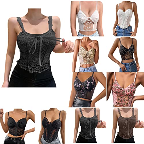 Women Lace Crop Camisole Sexy Tie Wrap Tube Top Vintage Backless Tank Y2K Slim Fit Spaghetti Strap Vest Streetwear