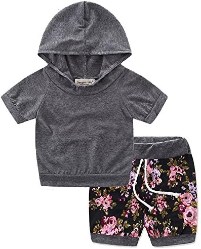 Girls' 2 Piece Sleepwear Cotton Short Pajama Set baby Boy clothing Size 6M-3T (3T, gray)