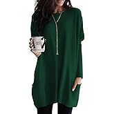 Poetsky Fall Womens Tunic or Tops to Wear with Leggings Long Sleeve Casual Long Shirts Blouses with Pockets