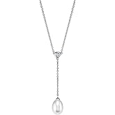 The Pearl Source 9-10mm Drop-Shaped Genuine White Freshwater Cultured Pearl Pendant Necklace for Women