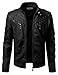 IDARBI Mens Long Sleeve Premium Stand Collar Zip Up Faux Leather Jacket