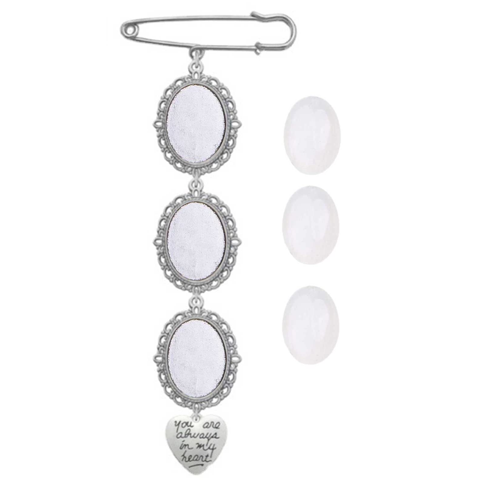 JIgeren Photo Charm Pin Wedding Bouquet Photo Pin Brooch Making Kit Lacy Frame Charm Oval Picture Frame with Pendant for Holiday Heart 3