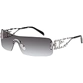 mosanana Y2K Rhinestone Flame Rectangle Sunglasses for Women with Bling Glitter MS52350