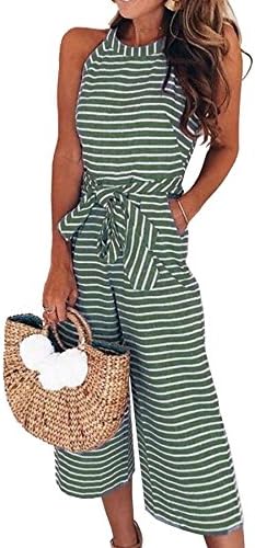 Ru Sweet Women Striped Waist Belted Wide Leg Jumpsuit