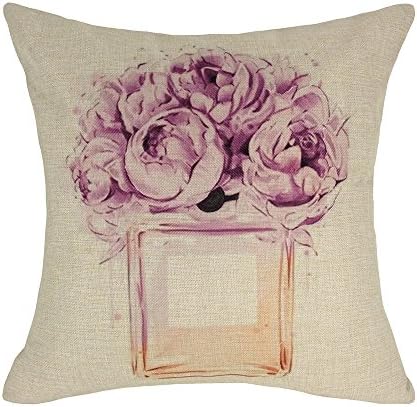 Conjugal Bliss 1PC Square Cotton Linen Throw Pillow Case Cushion Cover 18 X 18 Inch Lipstick Perfume Pattern For Home Sofa Living Room Bedroom Outdoor Decorative Pillowcase (Pink Perfume)