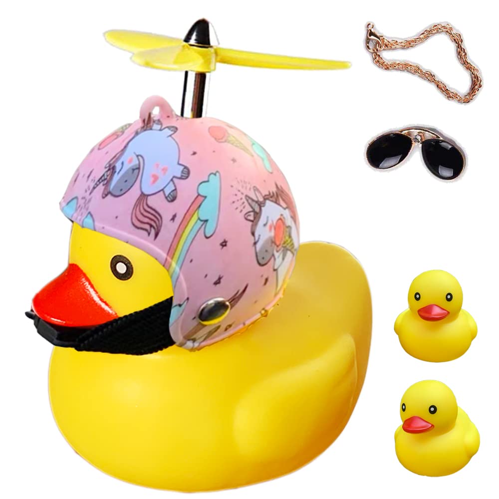 ACEDOAMARE Duck Bike Bell, Cute Rubber Yellow Duck Bicycle Accessories with LED Light Propeller Helmet Squeeze Horns for Cycling Motorcycle Car Handlebar Bicycle (Unicorn)