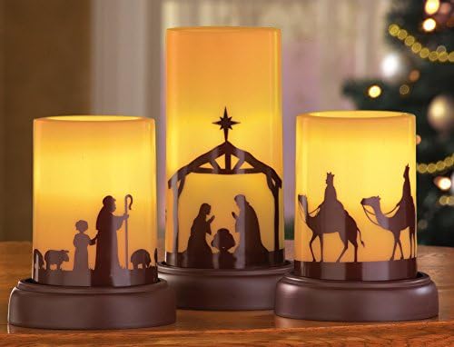 Amazon Com Collections Etc Led Flameless Christmas Nativity Scene Candles Holiday Home Decor Accents Set Of 3 Office Products