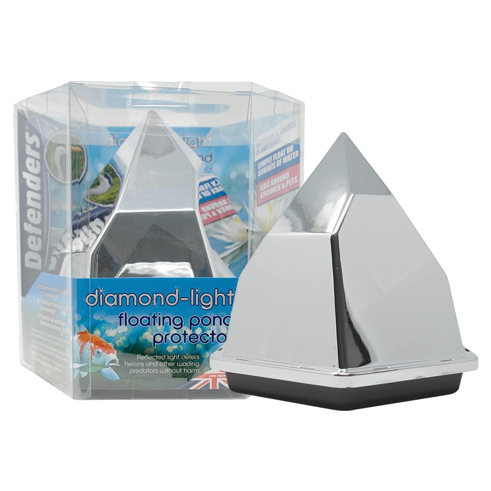 Defenders Diamond-Light Floating Pond Protector Iridescent Floating Diamond Scares Herons and Other Predators from Ponds Using Reflective Light and Movement, Silver