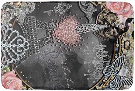 Aomsnet Bathroom Decor Mat, Shower Rug Mat Water Absorbent Fast Drying Kitchen, Bedroom, Hotel 30" L X 18" W Inches with Non Slip Backing Bath Mat Paris Bling Glamour Sparkle France Girly Trendy