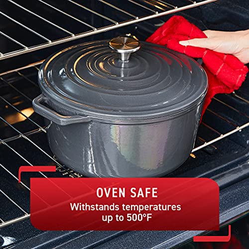 Tfal Enameled Cast Iron Round Dutch Oven with Lid, 6 quart, Grey