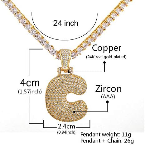 BLINKINGSTARE Custom Name Letter Bubble Gold Necklace - Men's Hiphop Jewelry Zircon 4mm Tennis and Rope Gold Chain Necklaces, Best Gift On Christmas