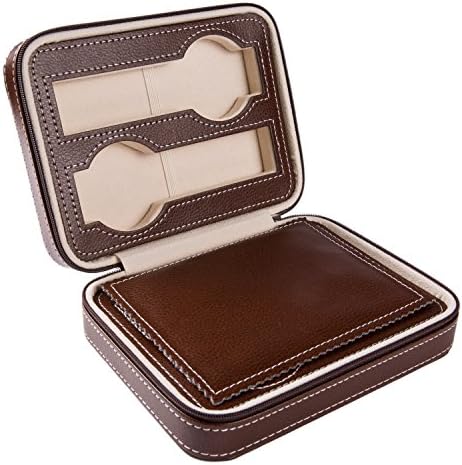 4 slot Zippered Watch Case Storage Travel Organizer Collector (brown)