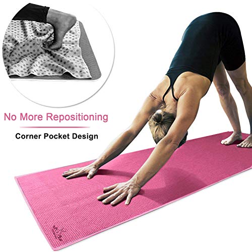 image for Heathyoga Non Slip Yoga Towel, Exclusive Corner Pockets Design, Microf