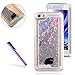 iPhone 5C Case,3D Liquid Brilliant Luxury Bling Glitter Liquid Floating Angle Girl Moving Hard Protective Cover for Apple iPhone 5C + Send Stylus Pen - Black Cat, Silver Liquid
