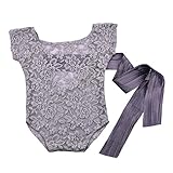GBSELL Newborn Infant Baby Girls Lace Bow Photography Props Romper Princess Clothes (Gray)