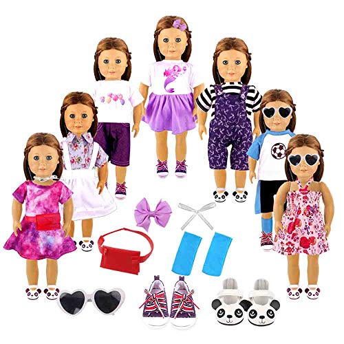 YIQIHAI 18pcs Girl Doll Clothes and Accessories for 18 Inches Doll , Including 7 Set Summer Daily Doll Clothes + 2 Pairs Shoes for Christmas Birthday Gifts