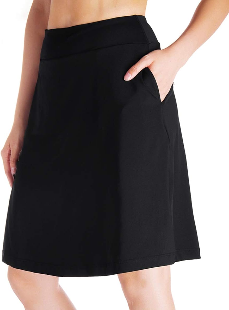 Yogipace Women's 4 Pockets UV Protection 20" Modest Knee Length Skirt Athletic Running Golf Tennis Skort Zippered Pockets: Clothing