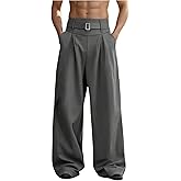 GORGLITTER Men's Baggy Dress Pants Wide Leg High Waisted Pleated Trousers Business Casual Slacks with Pockets