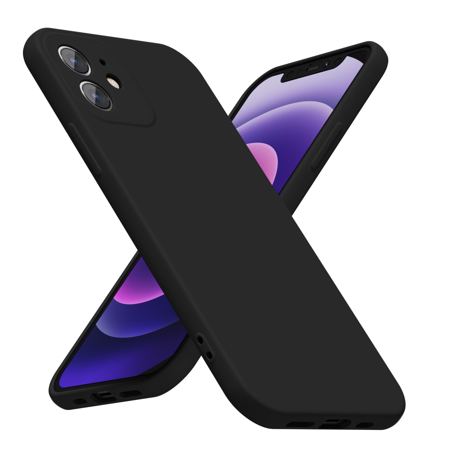 Photo 1 of LoeoeL for iPhone 12 Mini Phone Case Silicone, Minimalist Ultra Thin Slim Soft Rubber Gel Solid Color Matte TPU Cute Case for Women Men, Girly Plain Aesthetic Design & Camera Cover Protection, Black