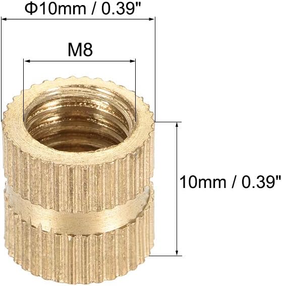 uxcell Knurled Insert Nuts, M8 x 10mm(L) x 10mm(OD) Female Thread Brass Embedment Assortment Kit, 5 Pcs, M8 x 10mm(L) x 10mm(OD),5 Pcs - Image 3