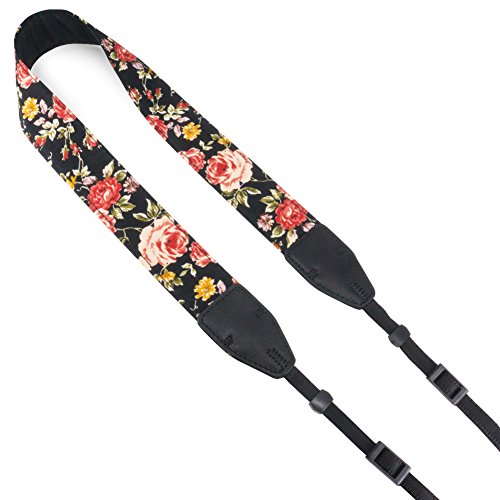 Wolven DSLR/SLR Camera Neck Shoulder Belt Strap Cotton DSLR/SLR Camera Neck Shoulder Belt Strap For Nikon Canon Samsung Pentax Sony Olympus or Other Cameras - Black Rose