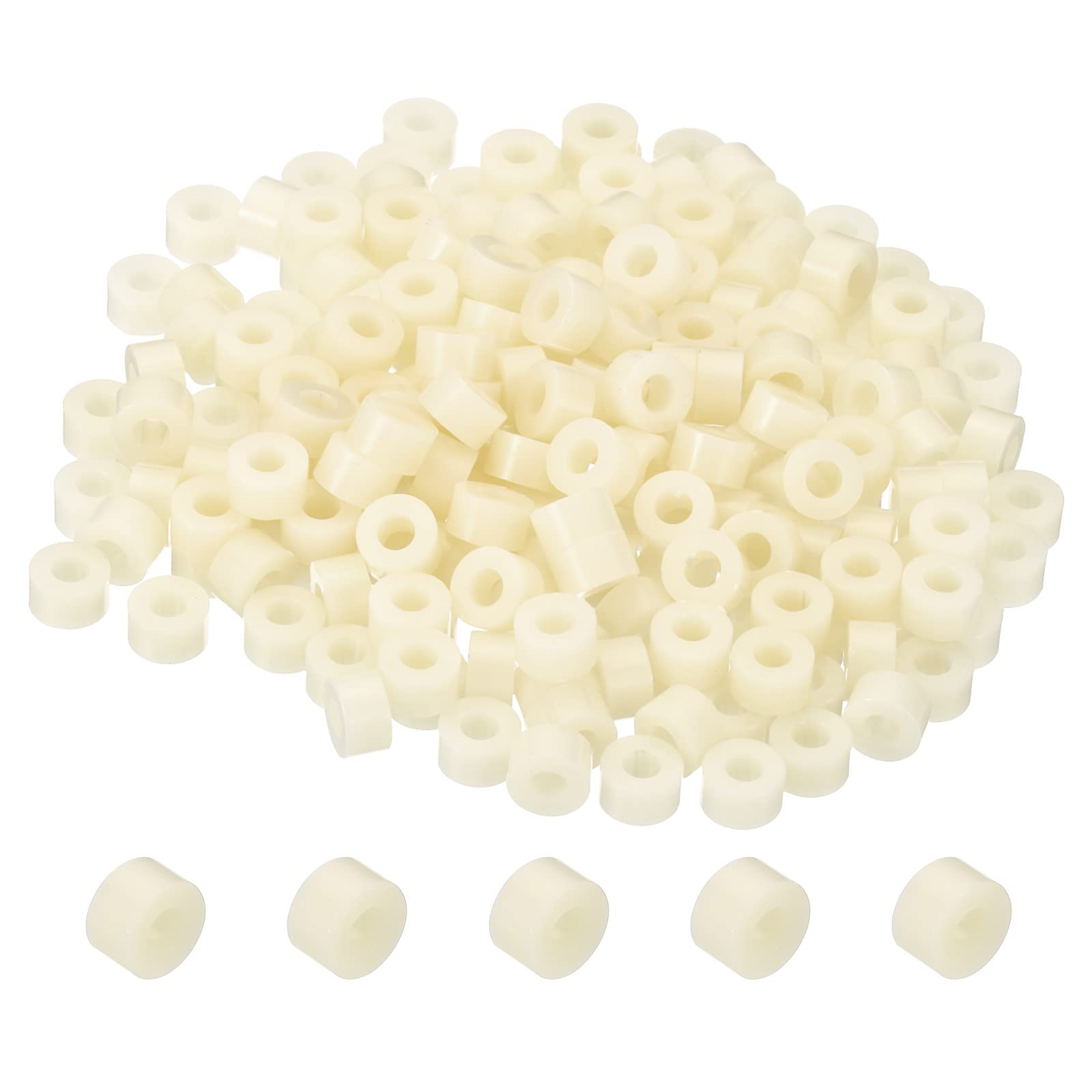 PATIKIL 3.2mm ID x 7mm OD x 4mm L Round Spacers Washers, 200 Pack ABS Plastic Standoff Gaskets for M3 Hardware Screws Bolts for 3D Printer Electrical Outlet, Beige