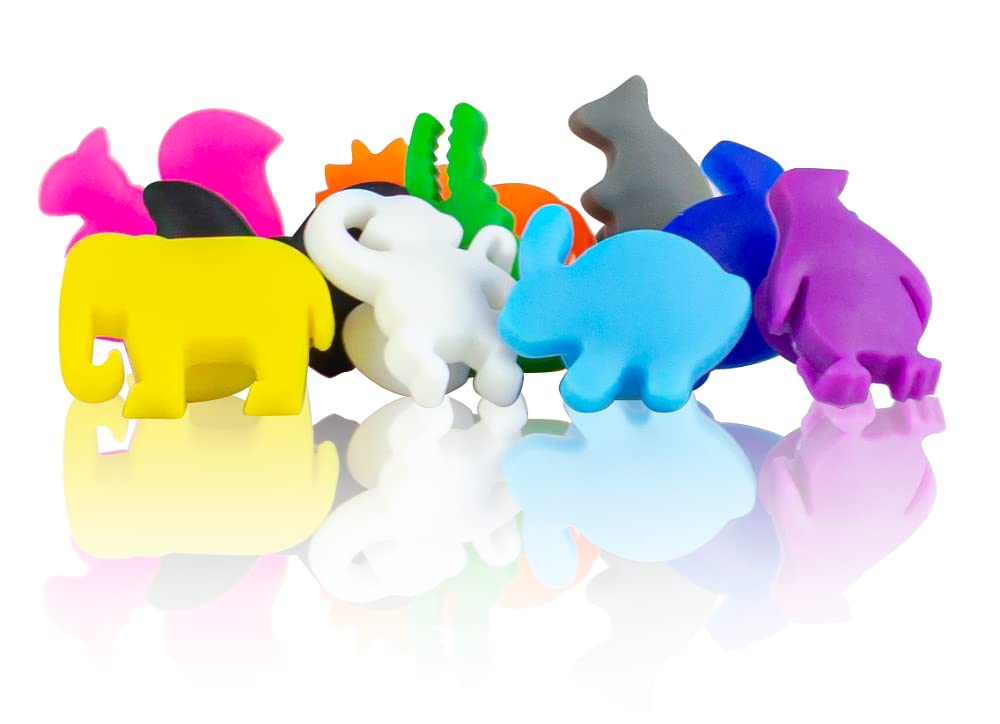 Qpractiko Cup Marker Set of 12 | Silicone Animal Drink Identifiers, Assorted Colours, Reusable Suction Cup | Distinguish Glasses Easily at Events, Elegant and Practical Accessory for Parties