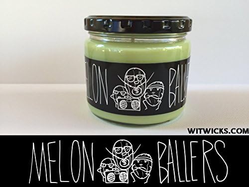 MELON BALLERS - WitWicks 12oz Soy Container Candle - Scented -Funny Candle - Honeydew Melon - Handmade - Unique Christmas Gift - Funny Christmas Gift