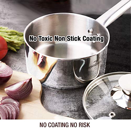 HOMI CHEF Mirror Polished NICKEL FREE Stainless Steel 1 QT(Quart) Sauce Pan with Lid (No Toxic Non Stick Coating, 5.5 Inch) - Mini Saucepan Cookware - Sauce Pot Handy Pot - Small Cooking Pot - Thumbnail 3