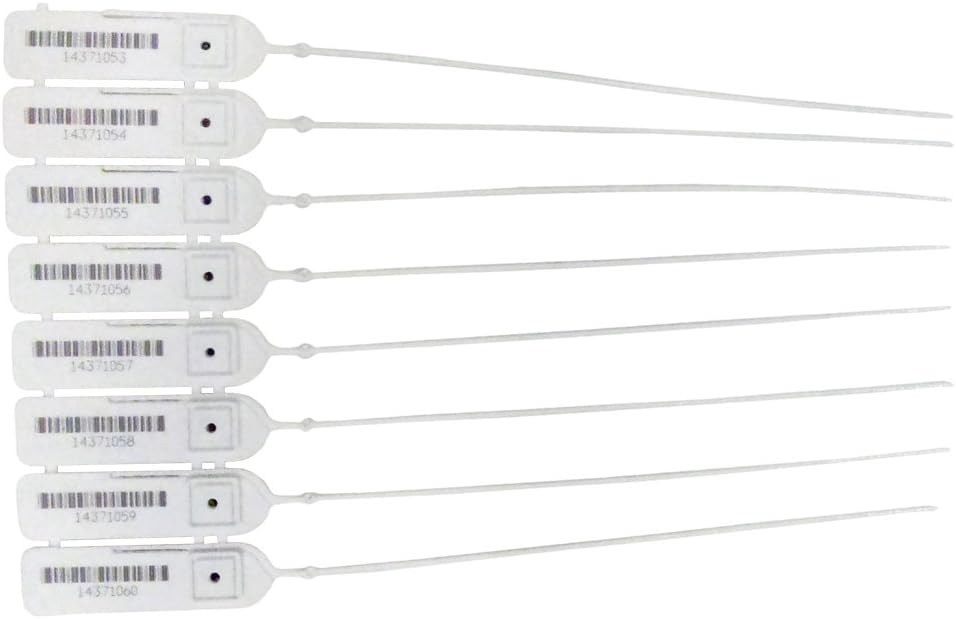 White Pull-Tight Barcode Security Seals 8'', 100 Seals