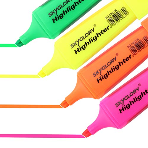SKYGLORY Highlighters Markers, Chisel Tip, Assorted Colors, 4-Count