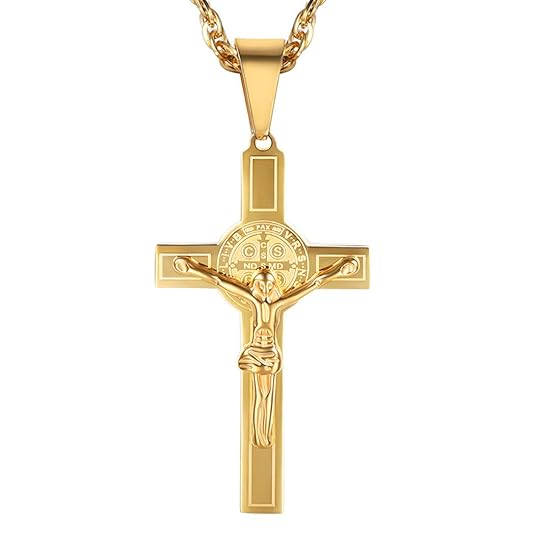 PROSTEEL Herren personalisiert Halskette Kruzifix Kreuz Anhänger mit Singapurkette Benediktuskreuz Religiöser Modeschmuck für