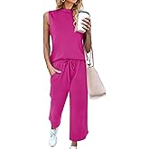 CHICZONE Two Piece Summer Sets for Women Casual Travel Vacation Outfits Wide Leg Crop Pants Lounge Sets