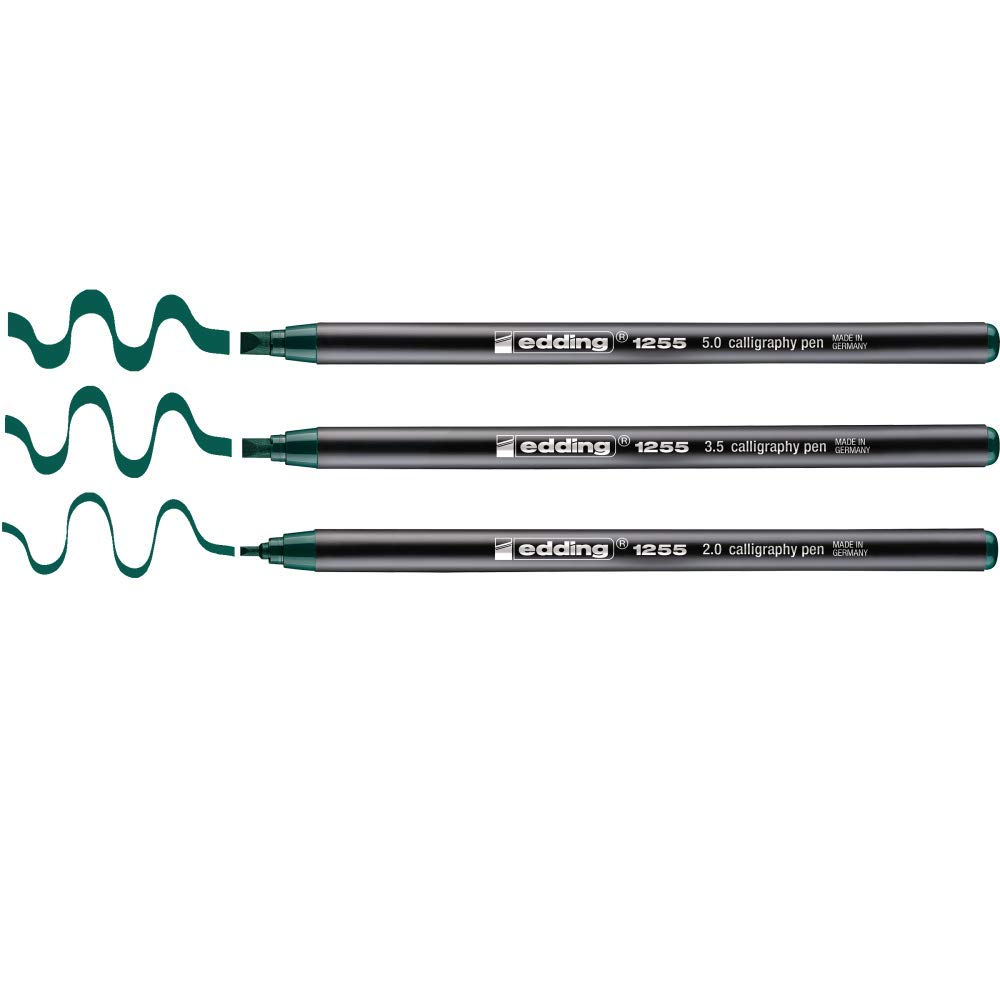 edding 1255 calligraphy pen - bottlegreen - 3 pens - calligraphy nib 2-5 mm - fibre pens for paper, wood, terracotta, canvas - pack of 3
