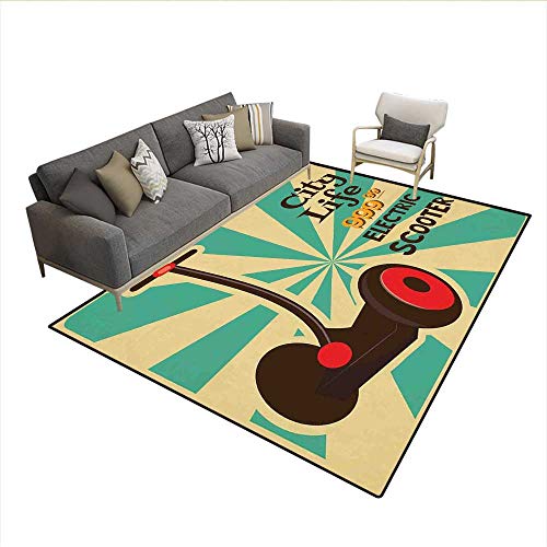 Floor Mat,Segway Electric Scooter Icon on Foreground of Pop Art Style Stripe Urban Transport,19595D Printing Area Rug,Multicolor 5'x7' - Thumbnail 4