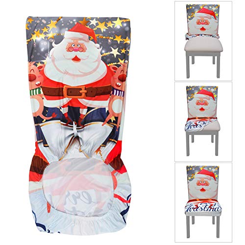 YISUN Stretch Dining Chair Covers Spandex Removable Washable Chair Protector Cover, Santa Claus Pattern Chair Slipcover for Kitchen Dining Room Chairs and Living Room - 6 Pack - Thumbnail 4