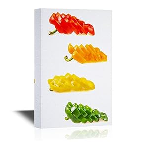 Canvas Wall Art - Sliced Sweet Bell Peppers Isolated Over White, Set of Four Color Versions - Gallery Wrap Modern Home Art | Ready to Hang - 12x18 inches