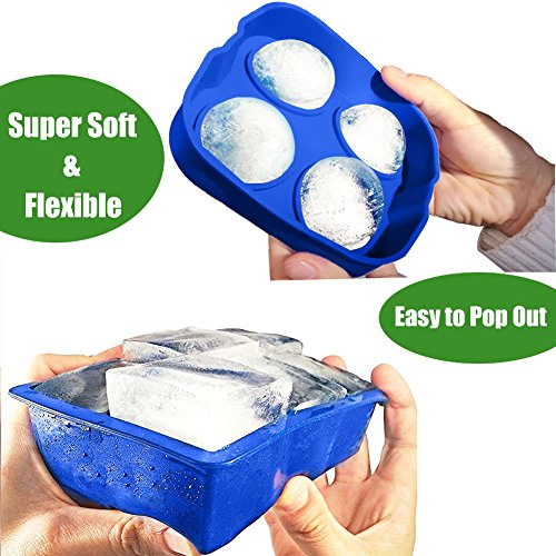 Large Silicone Ice Cube Tray Molds Kitchen Gadgets for Whiskey,Sphere Ice Balls Maker with Bonus Funnel for Scotch,Cocktails & Bourbon, VIWIEU Round Flexible Wine Bar Tray Tools, Set of 3