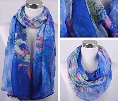Onlineb2c Cotton Linen Long Scarf Wraps Pashmina Shawls Women Winter Blue