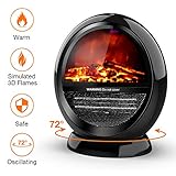Space Heater - Bedroom Space Heater with 2 Heat Settings, Electric Space Heater with Tip-Over Shut Off, Oscillating Heater, Fireplace Heaters for Indoor Use, Low Noise, Flame Effect, M, Black