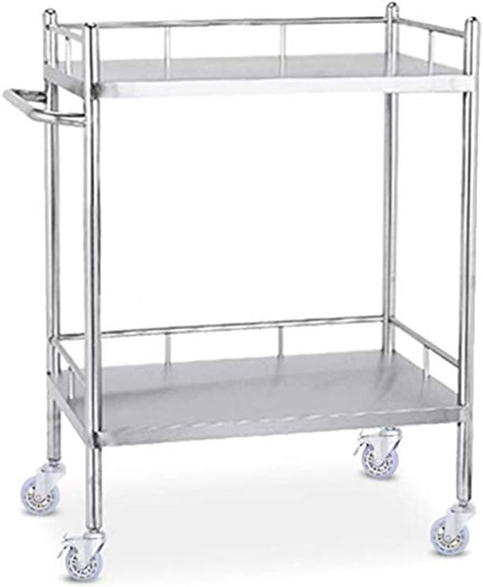 2-Shelf Stainless Steel Service Cart, Medical Trolley丨Beauty Hairdressing Used in Spa/Medical/Dental/Hair Salon,3 Sizes (Size : XL 480 * 860 * 800mm)