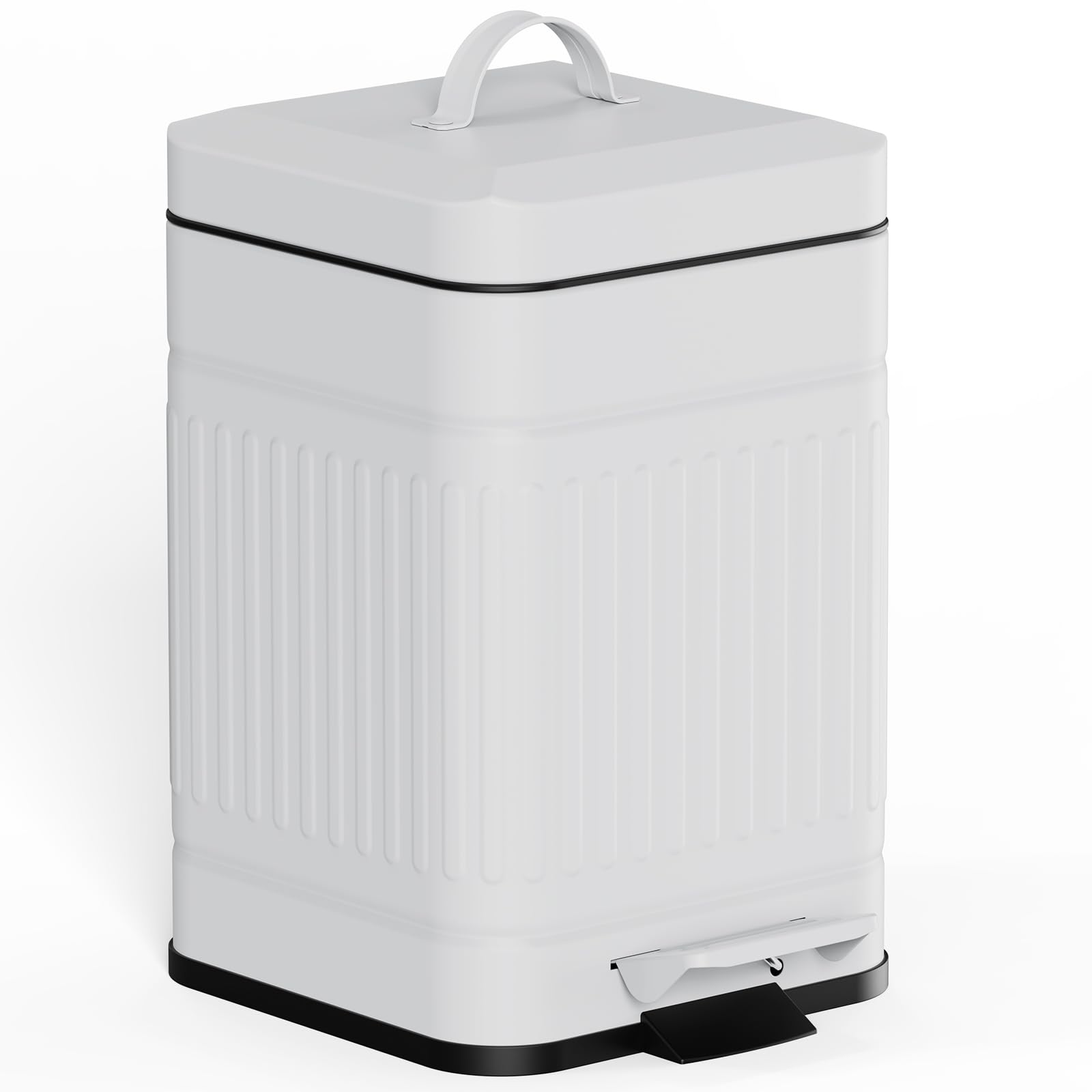 Photo 1 of CEROELDA Small Trash Can with Lid-5L/1.3 Gal, Stainless Steel Outdoor Dog Poop Garbage Can-Farmhouse Retro Metal Waste Bin w/Step Pedal for Bathroom Bedroom Office-Soft Close-White