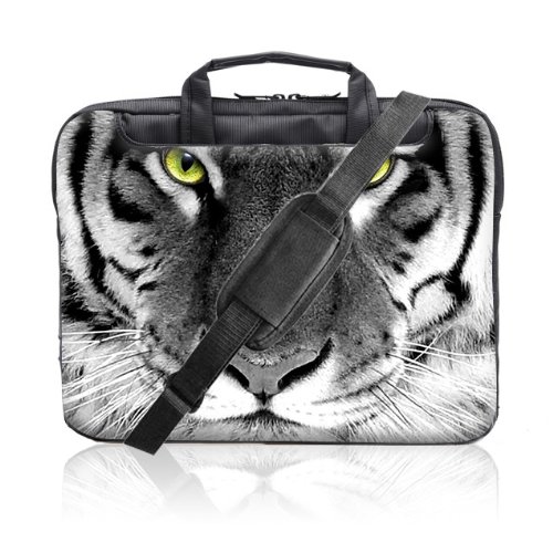 TaylorHe 15.6 inch 15 inch 16 inch Hard Wearing Nylon Laptop Carry Case Colourful Laptop Shoulder Bag with Patterns, Side Pockets Handles and Detachable Strap Tiger Face